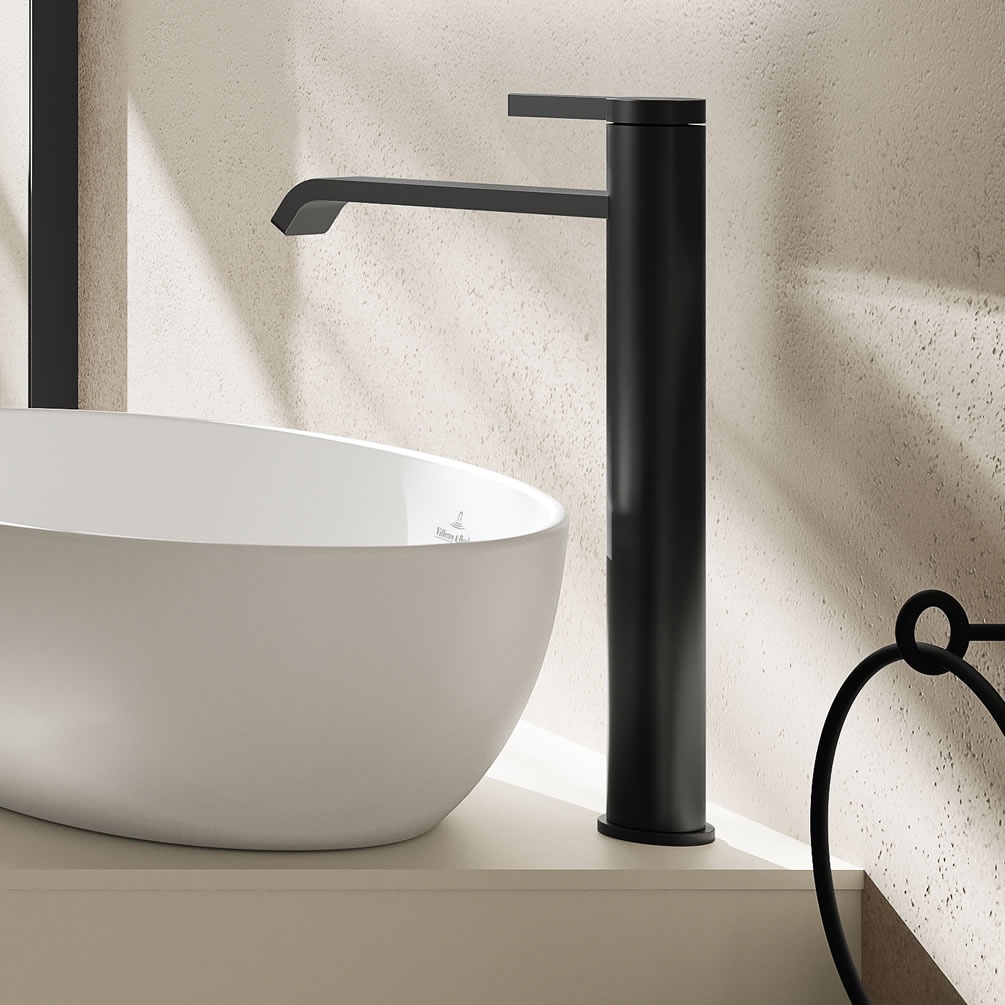 Lifestyle image of Villeroy & Boch Dawn Matt Black Tall Basin Tap